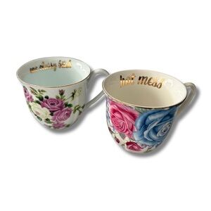 Snarky Tea Cups - Floral with Gold Writing & Accents (Set of 2)